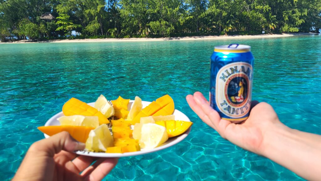 Fresh coconuts and pineapples on a tropical table