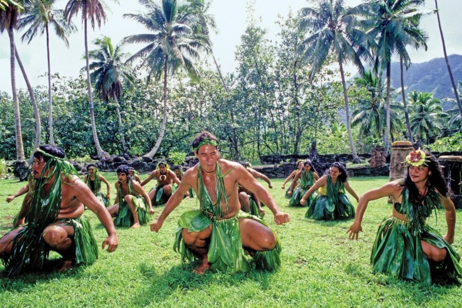 Traditional Polynesian dancers during Heiva i Tahiti Festival